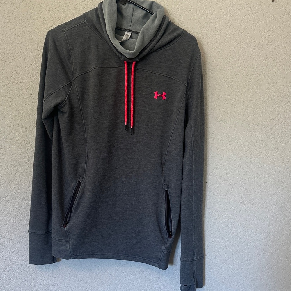 Under Armour Men's Dark Gray Hoodie with Pink Accents